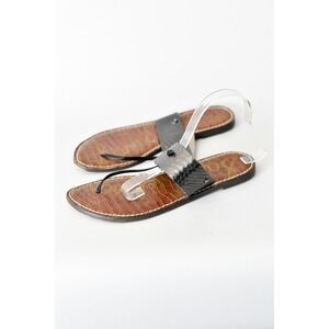 Sam Edelman Thong Sandals Womens 10 Brown Grey Excellent Croc Snake Embossed
